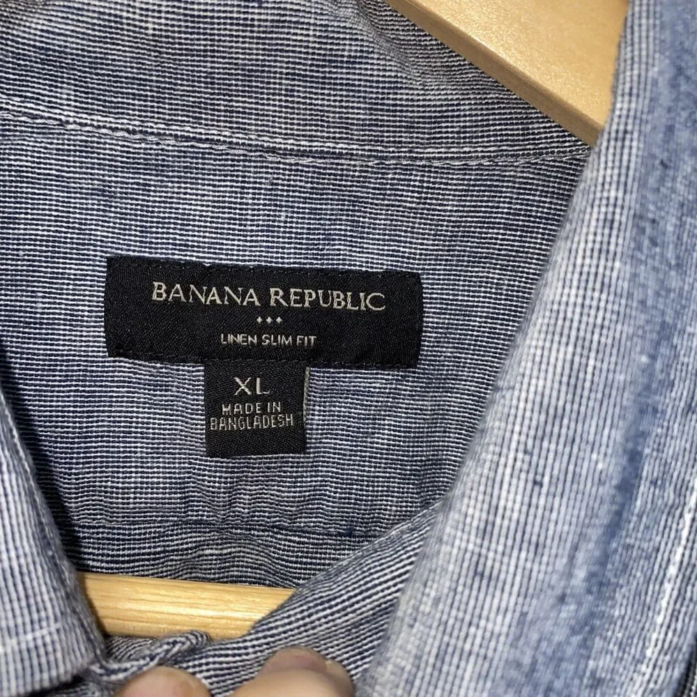 Banana Republic Mens Linen Standard-Fit Short Sleeve Button Up Shirt XL